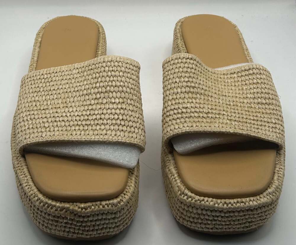 Woven Raffia Platform Slide Sandals Size 10